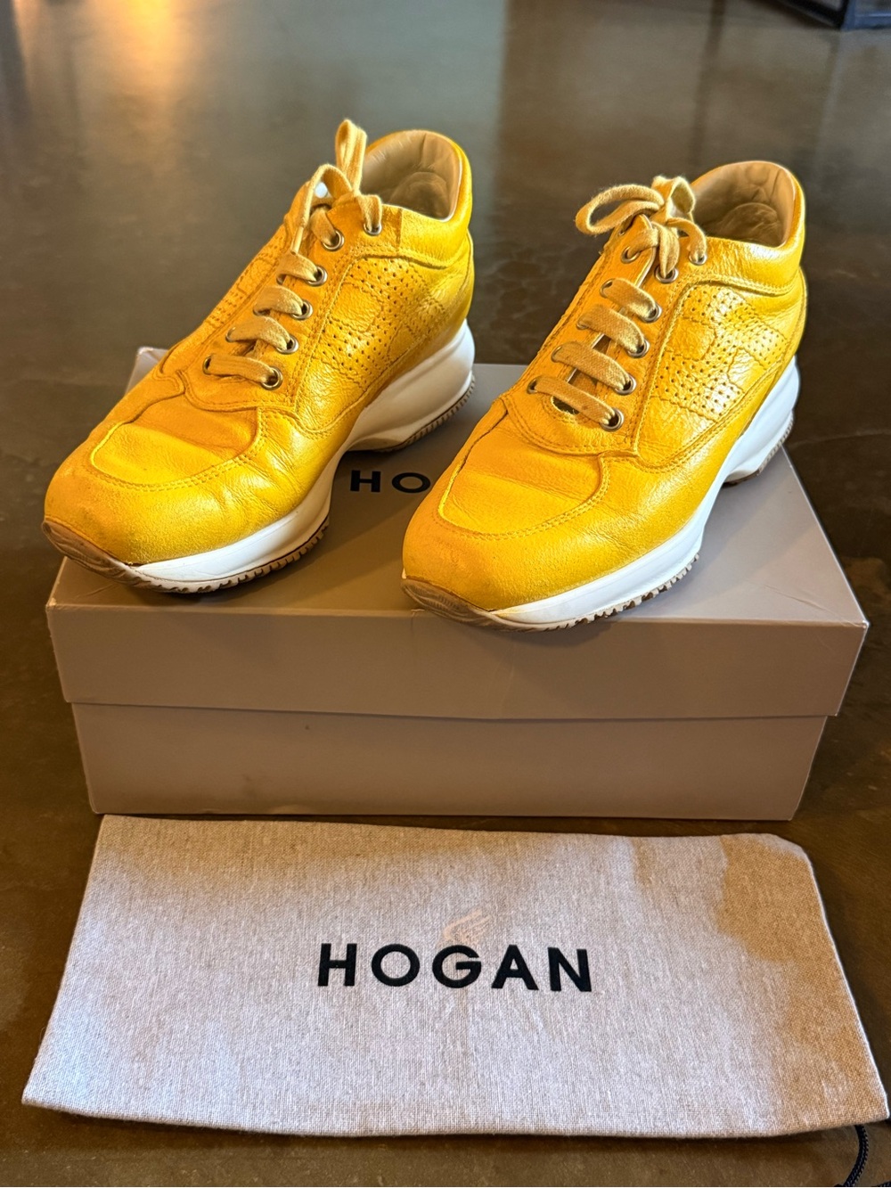 Hogan Yellow Leather Platform Sneakers with White Soles